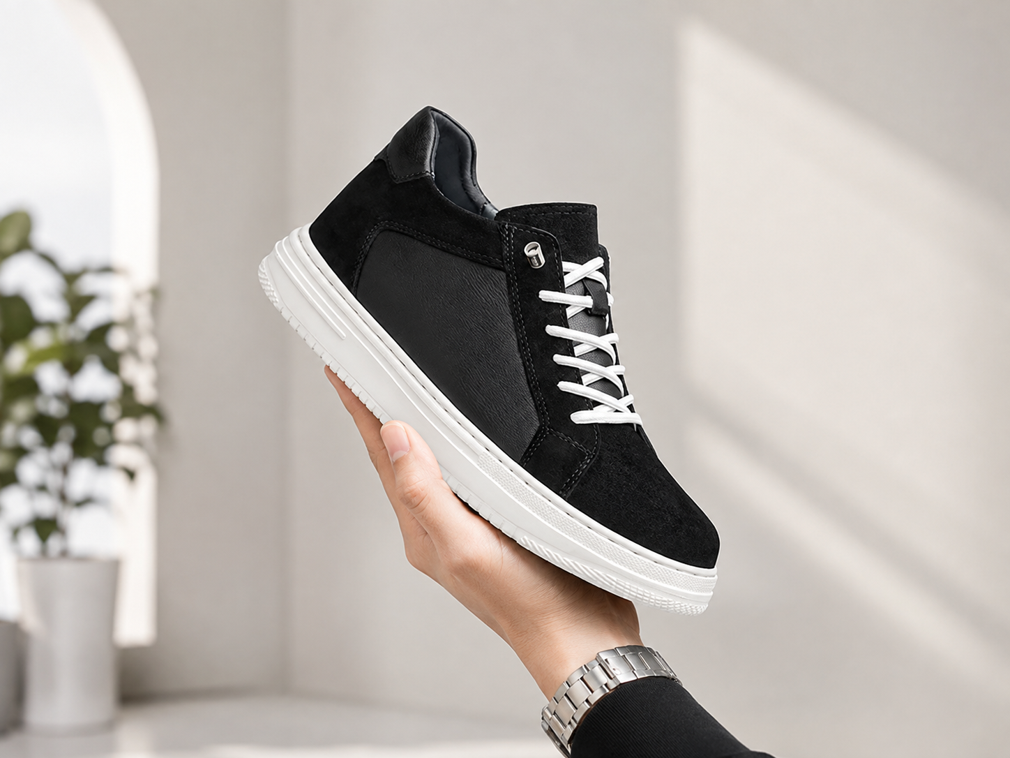 Sneakers noires basses avec semelle rehaussante invisible
