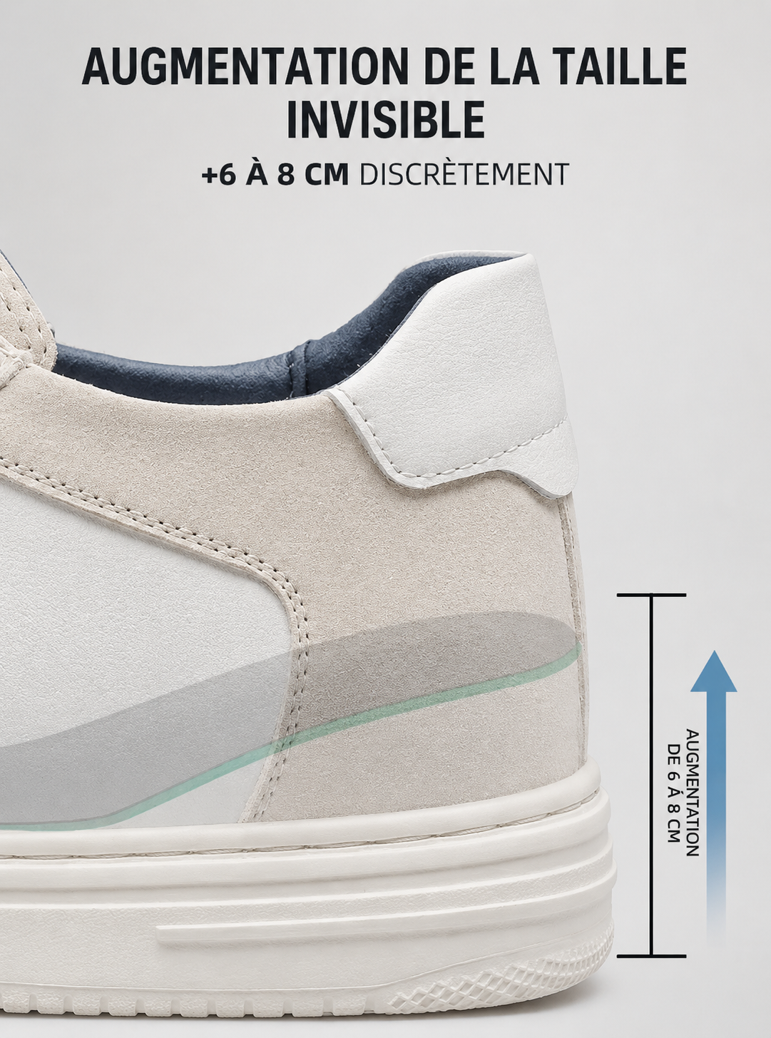 Sneaker blanc laiteux basse avec semelle rehaussante invisible